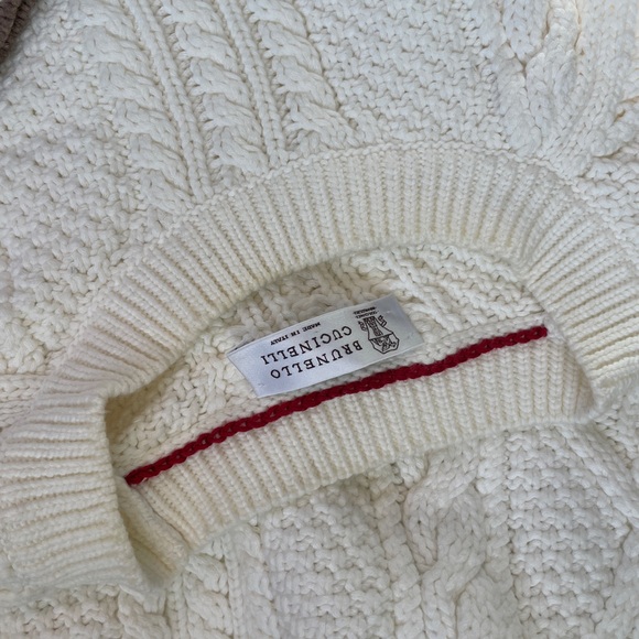 Brunello Cucinelli Ivory Cable Knit Sweater | 100% Cotton | Made in Italy - Picture 6 of 7